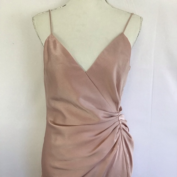 MANIJU WOMEN ELEGANT BLUSH PINK STATIN SPAGETTI RUCHING MAXI EVENT DRESS SZ M - Picture 5 of 12